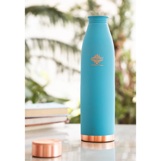 Pure Copper Bottle with Lacquer Coated Silk Finish Design, 900 ML