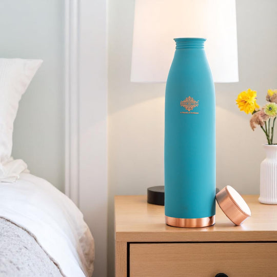 Pure Copper Bottle with Lacquer Coated Silk Finish Design, 900 ML