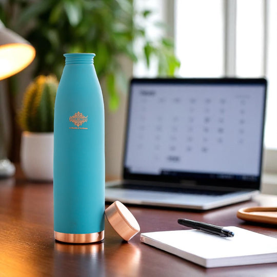 Pure Copper Bottle with Lacquer Coated Silk Finish Design, 900 ML