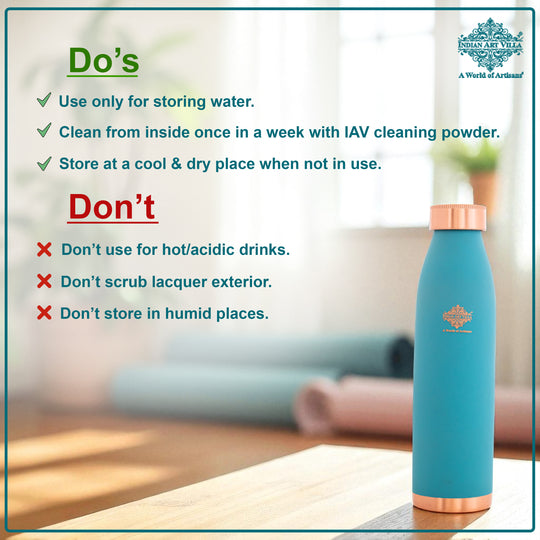 Pure Copper Bottle with Lacquer Coated Silk Finish Design, 900 ML