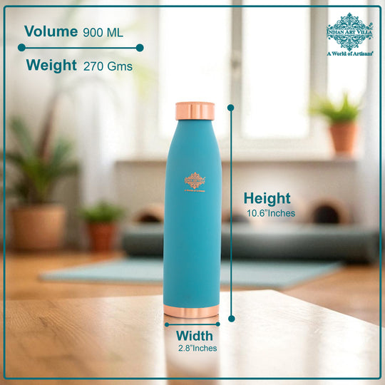 Pure Copper Bottle with Lacquer Coated Silk Finish Design, 900 ML