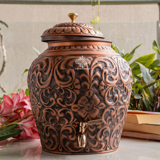 5 litre round copper matka with tap in retail box – 5 litre copper water dispenser