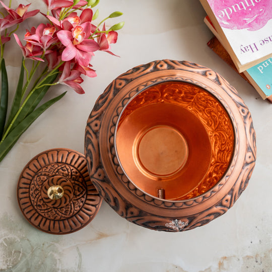 5 litre round copper water dispenser with tap in office pantry – copper matka with tap