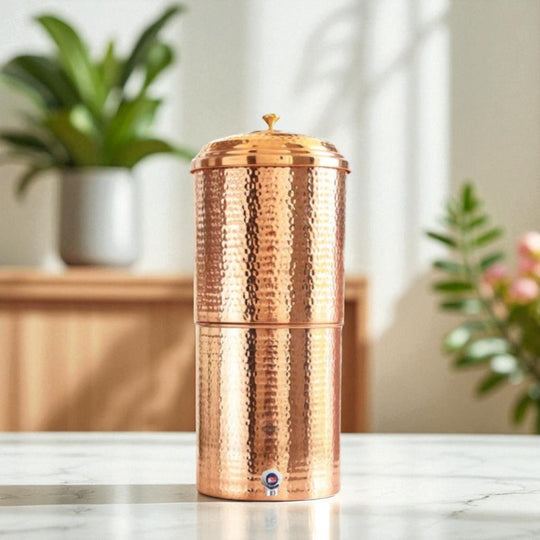 5 litre copper matka with stand – anti-bacterial water storage, iron stand, ayurvedic benefits