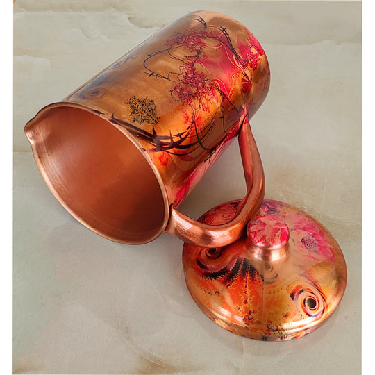 Pure Copper Jug With Red Mini Paisley Print, Serveware & Drinkware, Beneficial for Health