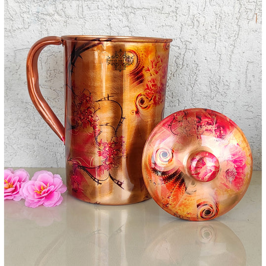 Pure Copper Jug With Red Mini Paisley Print, Serveware & Drinkware, Beneficial for Health