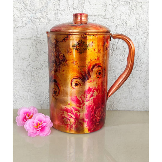Pure Copper Jug with Red Paisley Print