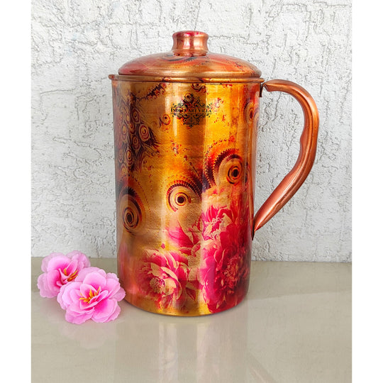 Pure Copper Jug With Red Mini Paisley Print, Serveware & Drinkware, Beneficial for Health