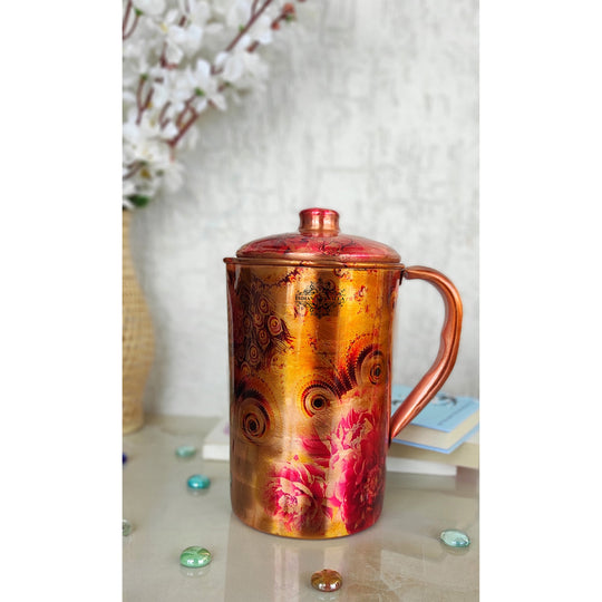 Pure Copper Jug With Red Mini Paisley Print, Serveware & Drinkware, Beneficial for Health