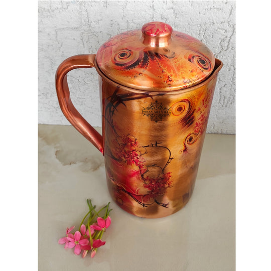 Pure Copper Jug With Red Mini Paisley Print, Serveware & Drinkware, Beneficial for Health