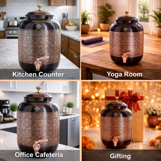 5 litre plain copper matka with wide round belly and narrow mouth – tamba matka for family water storage