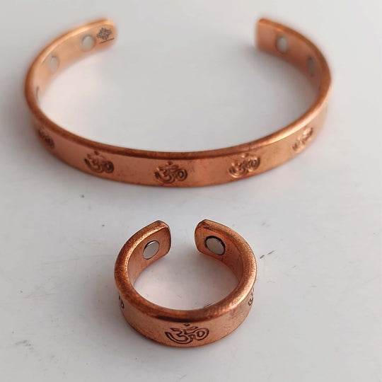 Pure Copper Om Design Bangle with Magnet & Matching Ring