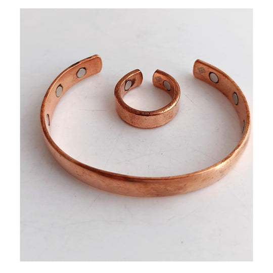 Pure Copper Plain Design Bangle with Magnet & Matching Ring