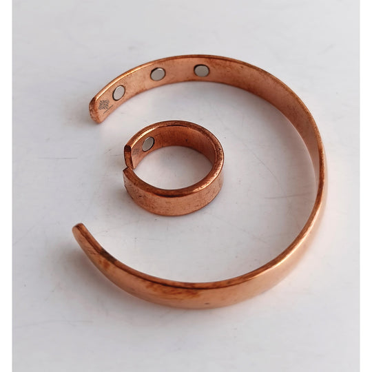 Pure Copper Plain Design Bangle with Magnet & Matching Ring