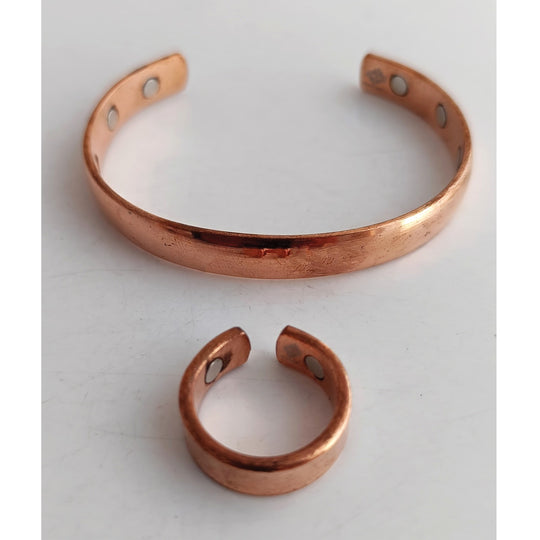 Pure Copper Plain Design Bangle with Magnet & Matching Ring