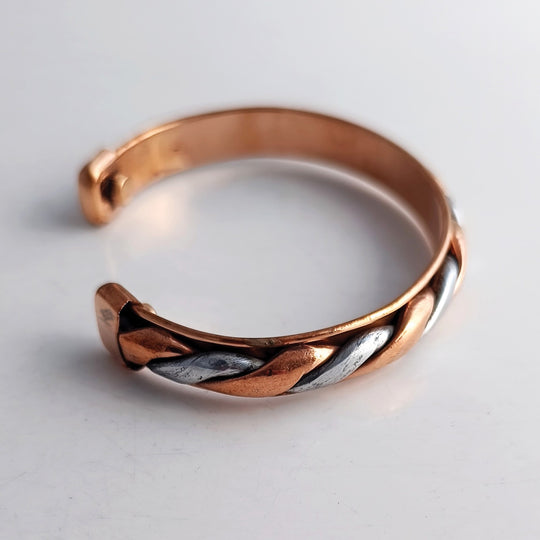 Copper & Steel Finish Spiral Bangle Handcrafted Adjustable Bracelet for Energy Balance