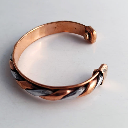 Copper & Steel Finish Spiral Bangle Handcrafted Adjustable Bracelet for Energy Balance