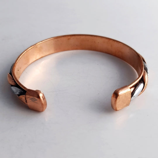 Copper & Steel Finish Spiral Bangle Handcrafted Adjustable Bracelet for Energy Balance