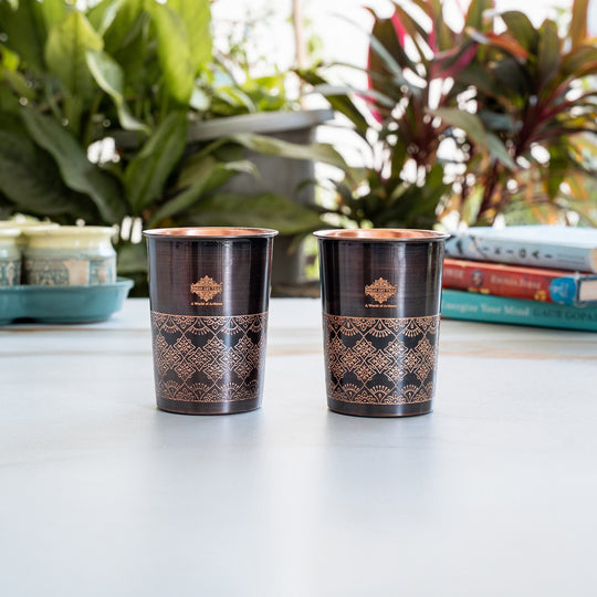 Pure Copper Glass With Antique Dark Design 275ml