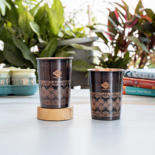 Pure Copper Glass With Antique Dark Design 275ml