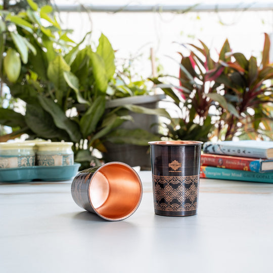 Pure Copper Glass With Antique Dark Design 275ml