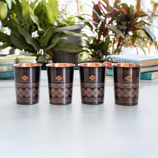 Pure Copper Glass With Antique Dark Design 275ml
