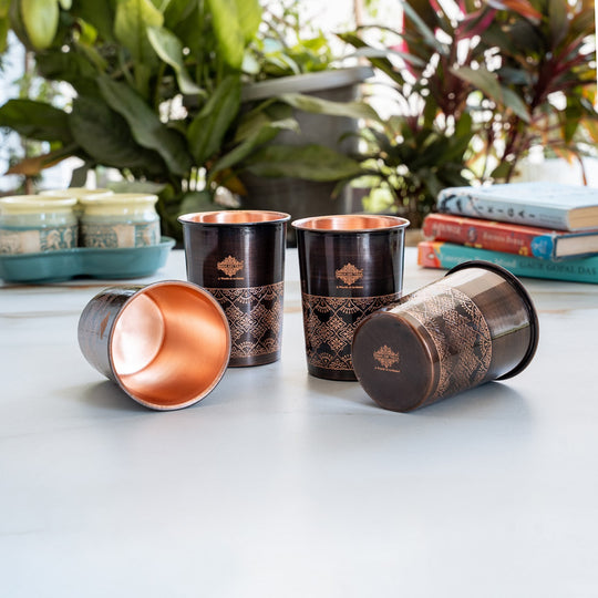 Pure Copper Glass With Antique Dark Design 275ml