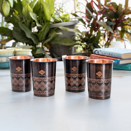 Pure Copper Glass With Antique Dark Design 275ml