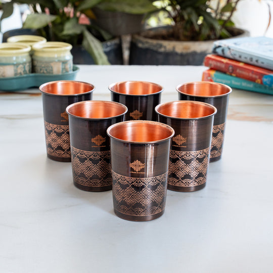 Pure Copper Glass With Antique Dark Design 275ml