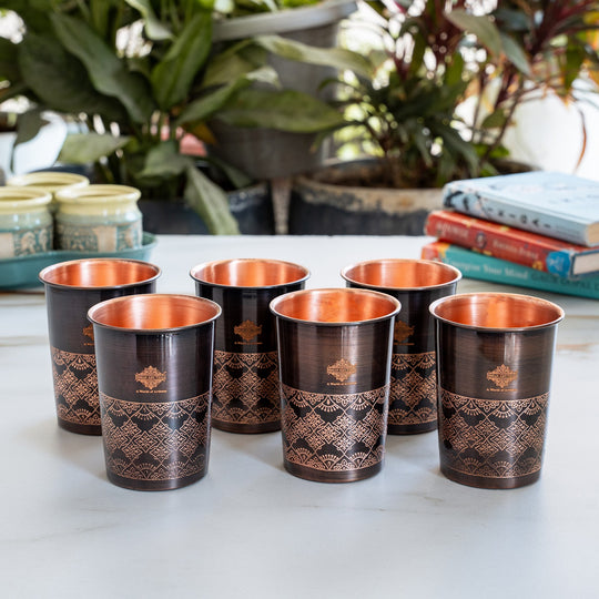 Pure Copper Glass With Antique Dark Design 275ml