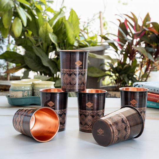 Pure Copper Glass With Antique Dark Design 275ml