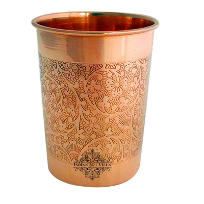 Pure Copper Glass With Handcrafted Embossed Design 275 ML