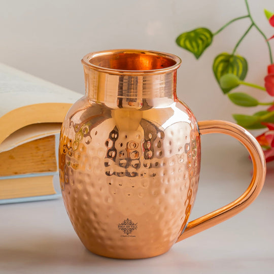 Handmade Copper Jug 600ML Indian Art Villa Surai Style Ayurvedic Drinkware Hammered Water Pitcher