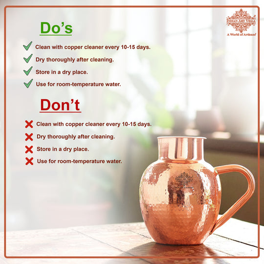 Pure Copper Hammered Surai Jug with Bowl Style Lid