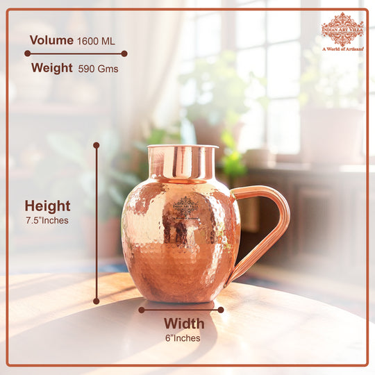 Pure Copper Hammered Surai Jug with Bowl Style Lid