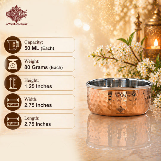 Steel Copper Hammered Bowl, Katori, Dinnerware