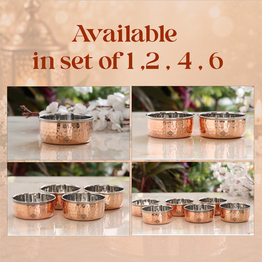 Steel Copper Hammered Bowl, Katori, Dinnerware