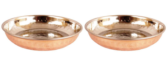 Steel Copper Halwa Plate Set with Hammered Design Ideal for Home and Restaurant Use