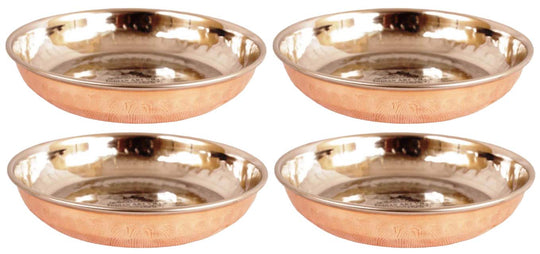 Hammered Design Steel Copper Halwa Plates Set of 4 Perfect for Serving and Display at indian art villa