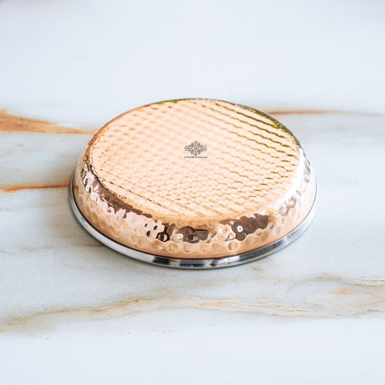 Steel Copper Rice/Halwa Plate With Hammered Design