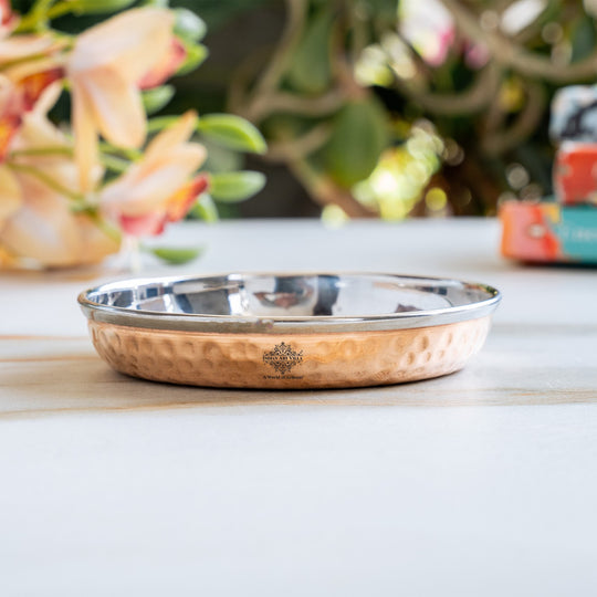 Steel Copper Rice/Halwa Plate With Hammered Design