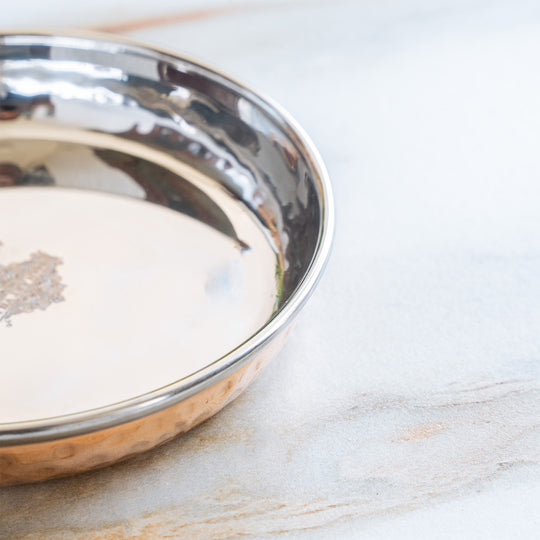 Steel Copper Rice/Halwa Plate With Hammered Design