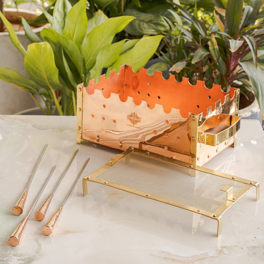 Copper Barbecue With 3 & 4 Skewer, Used for Grilling Chicken Paneer Tikka