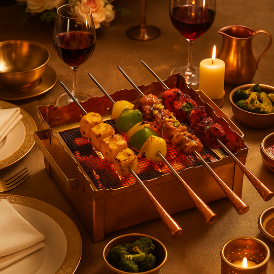 Copper Barbecue With 3 & 4 Skewer, Used for Grilling Chicken Paneer Tikka