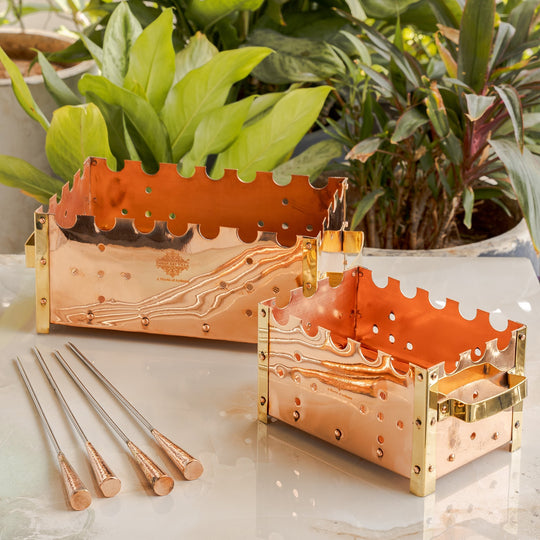 Copper Barbecue With 3 & 4 Skewer, Used for Grilling Chicken Paneer Tikka