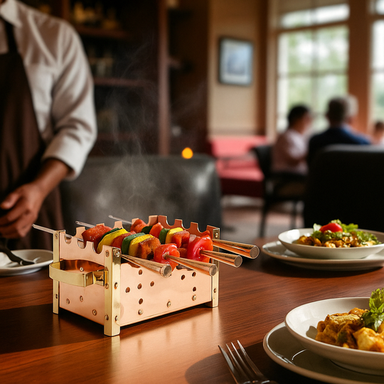 Copper Barbecue With 3 & 4 Skewer, Used for Grilling Chicken Paneer Tikka