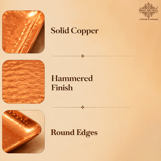 Pure copper square tray hammered premium finish — Indian Art Villa