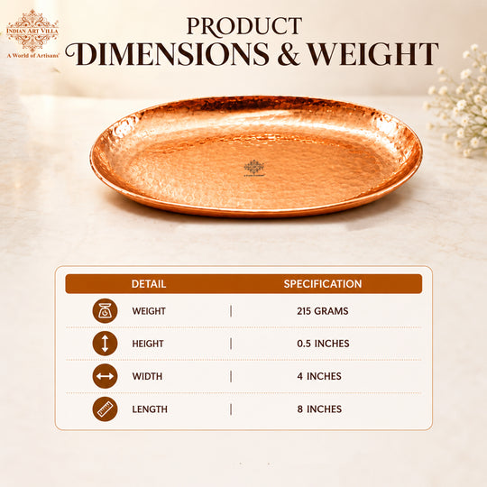 Pure copper oval tray hammered lifestyle use — Indian Art Villa