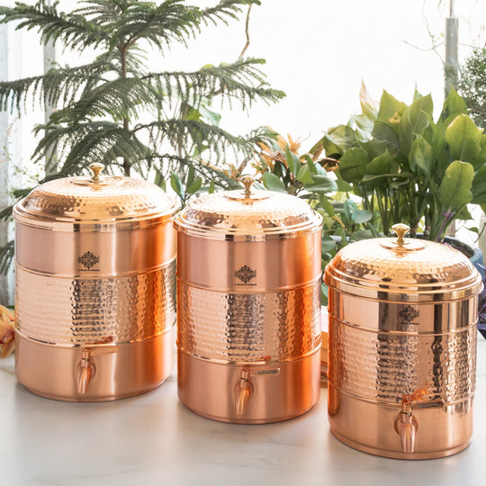 5 litre round copper matka with tap and stand assembled height – 5 ltr copper pot with stand
