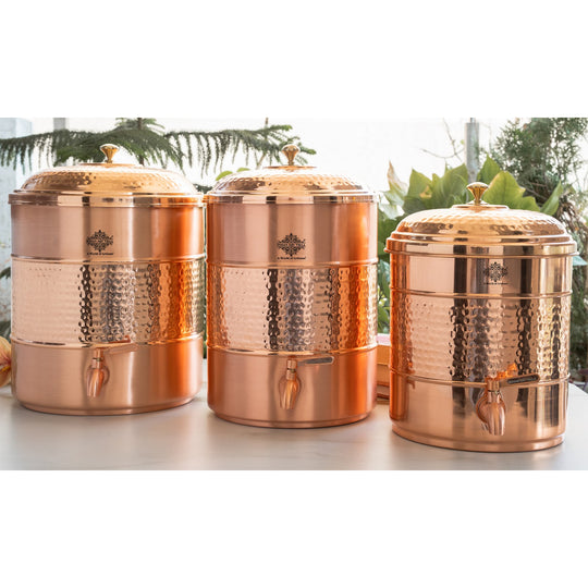 5 litre round copper matka with tap and stand set in retail box – 5 liter copper water pot with stand
